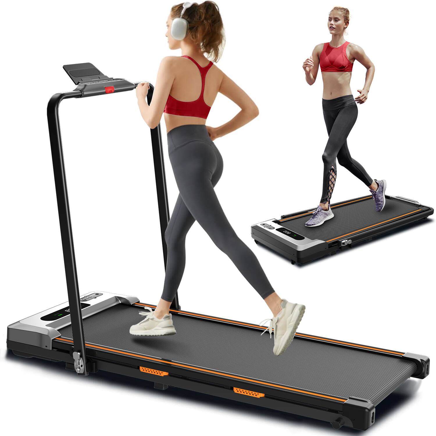 KERDOM - Under Desk Treadmill with Handle, Home Office 2.5HP Walking Pad Jogging Treadmill, Phone Holder, Low Noise, Safety Key - Silver