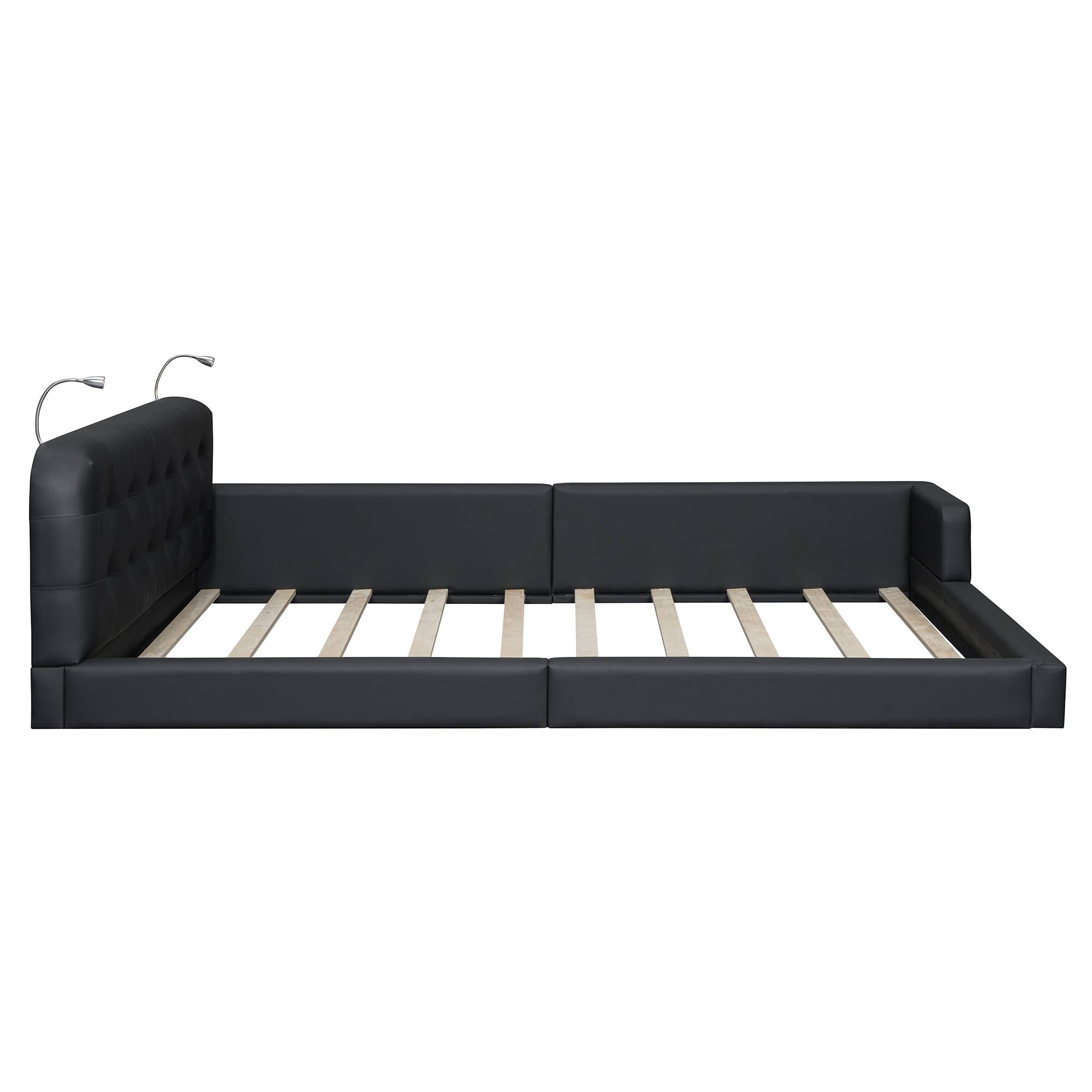 Alt View 5. Tiramisubest - Queen Size Upholstered Platform Bed with 2 Reading Lights, Black - Black.