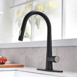 2 Spray Patterns Single Handle Pull Down Sprayer Kitchen Faucet with Deckplate Included