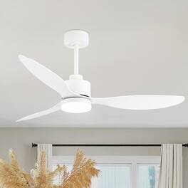 Breezary - 52" Indoor Ceiling Fan, 3 ABS Blades, 6-Speed DC Motor, Remote Control, Memory/Timer, 3-Color LED Light, 5"/10" Downrods - Matte White