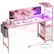 Angle. Bestier - 61inch Gaming Desk with LED Lights, Storage Shelves, and Side Bag - Pink.