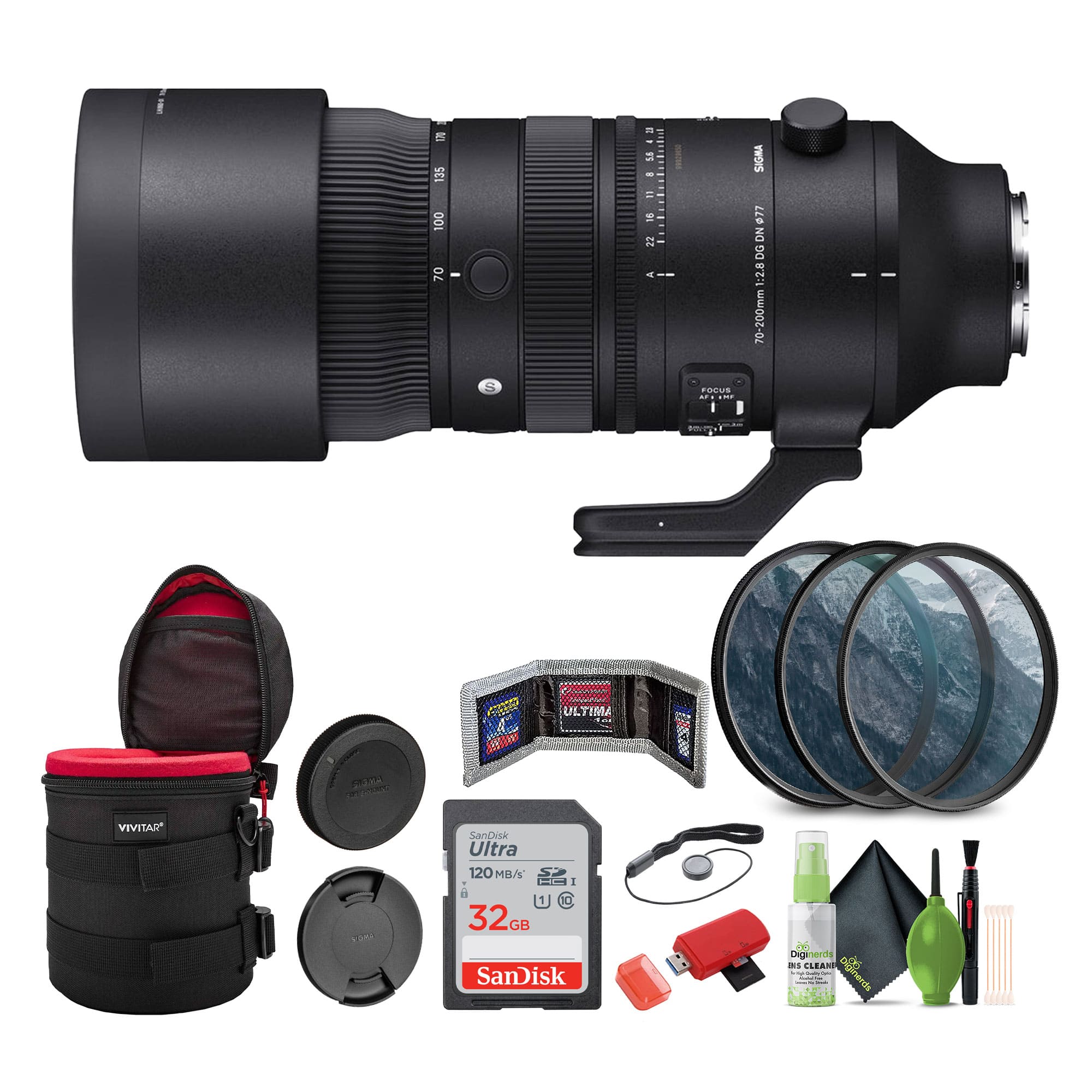 Sigma - 70-200mm f/2.8 DG DN OS Sports Lens (Sony E) + Bundle - Black