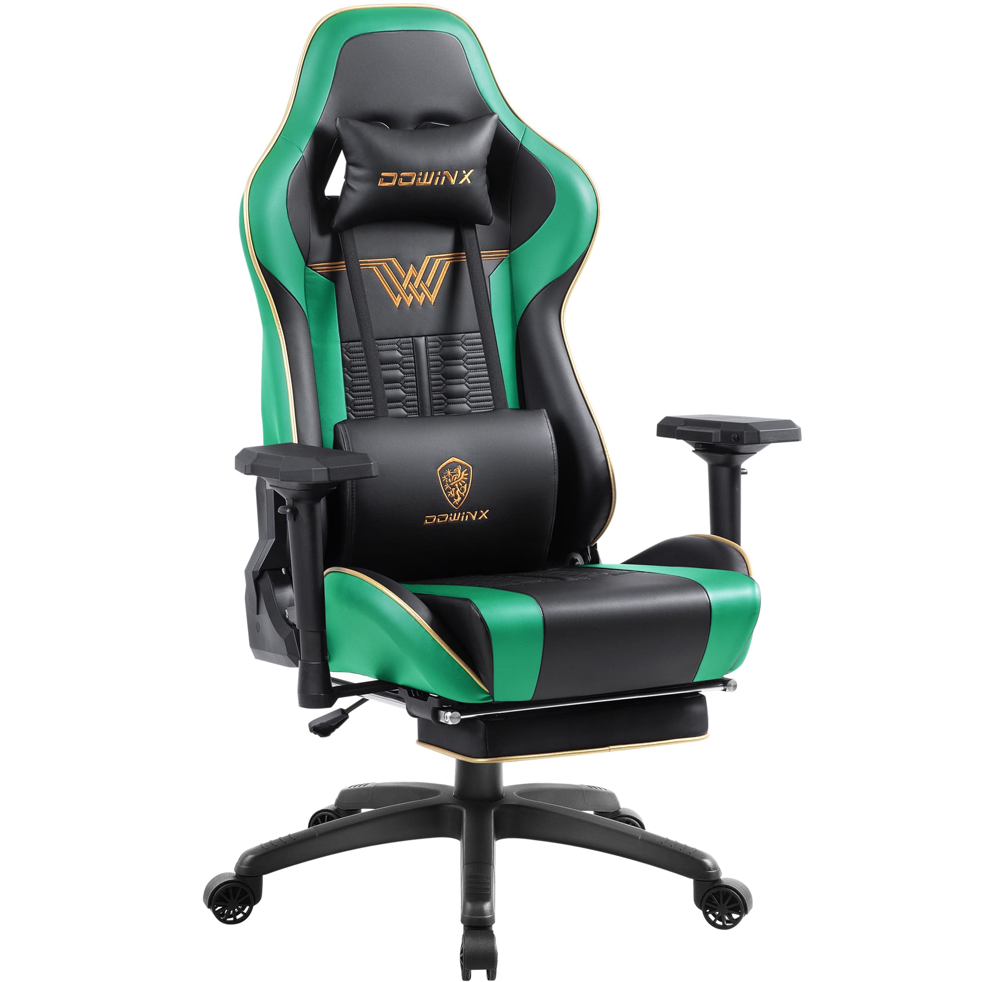 Dowinx - Ergonomic Gaming Chair with Massage Lumbar Support, Office Chair Big and Tall with Pocket Spring Cushion for Adults - Green