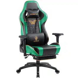 Dowinx - Ergonomic Gaming Chair with Massage Lumbar Support, Office Chair Big and Tall with Pocket Spring Cushion for Adults - Green