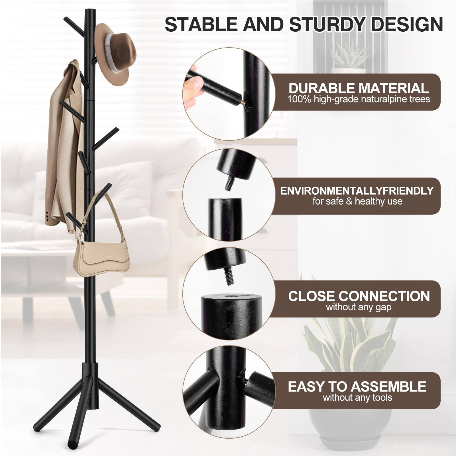 STABLE AND STURDY DESIGN

- DURABLE MATERIAL
  100% high-grade natural pine trees

- ENVIRONMENTALLY FRIENDLY
  for safe & healthy use

- CLOSE CONNECTION
  without any gap

- EASY TO ASSEMBLE
  without any tools