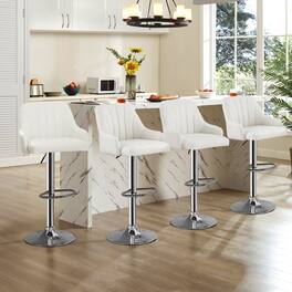 Vecelo - Set of 4 Adjustable Swivel Bar Stools - PU Leather Seat, 360° Rotation, Height 35.4"-43.7", 330lb Capacity - White