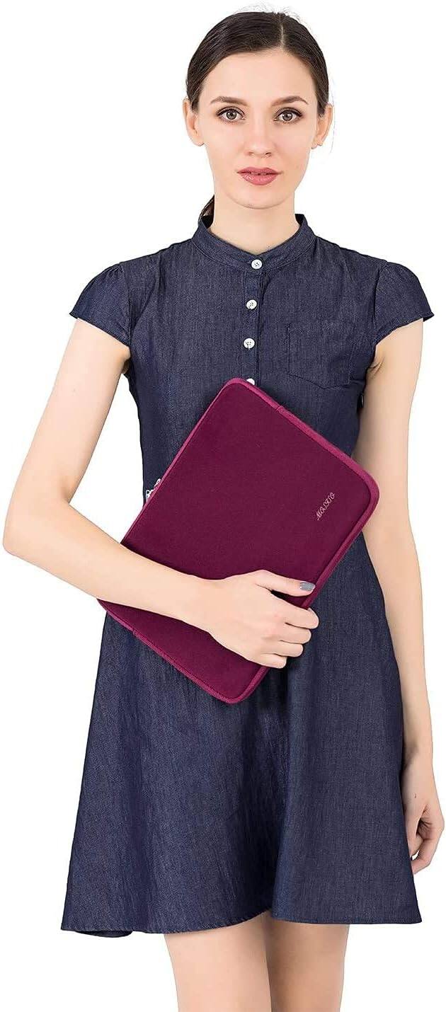 Alt View 1. mosiso - 15 inch Laptop Sleeve with Neoprene Padding and Small Accessory Pouch - Wine Red.