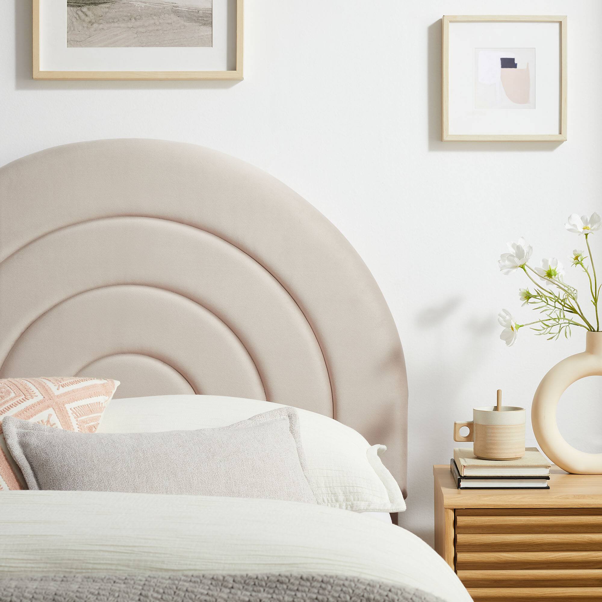 Alt View 3. Modway - Solana Arched Performance Velvet Twin Headboard by Modway - Oatmeal.