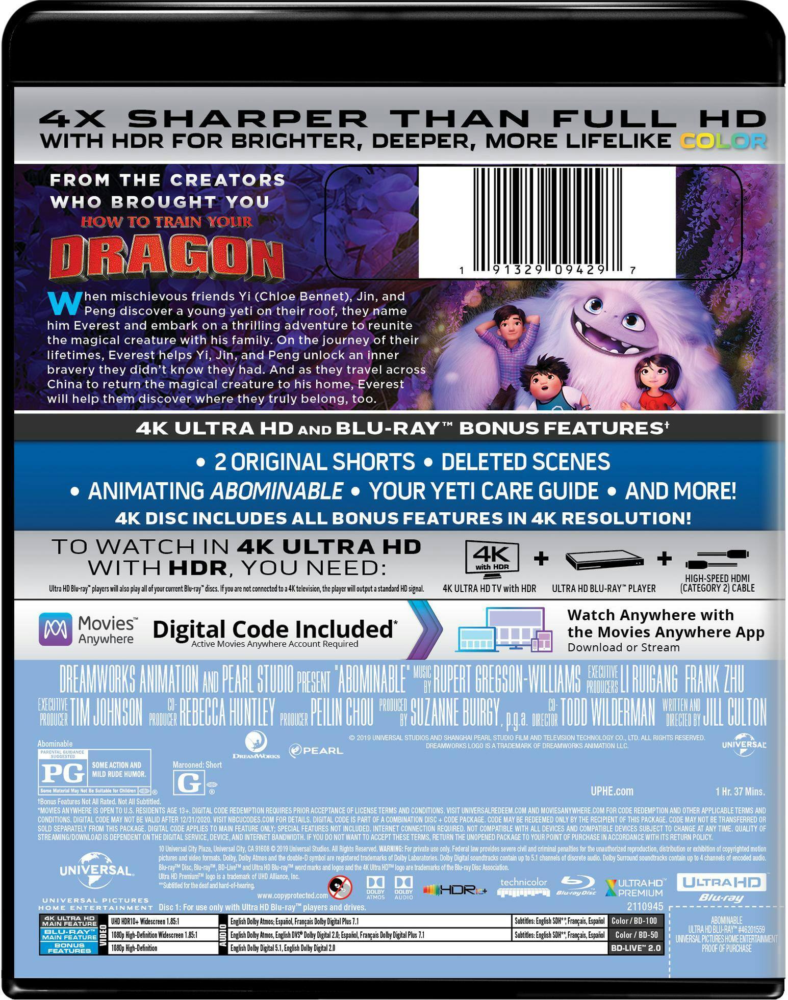Back. Abominable (4K Ultra HD + Blu-ray + Digital Download) [UHD].
