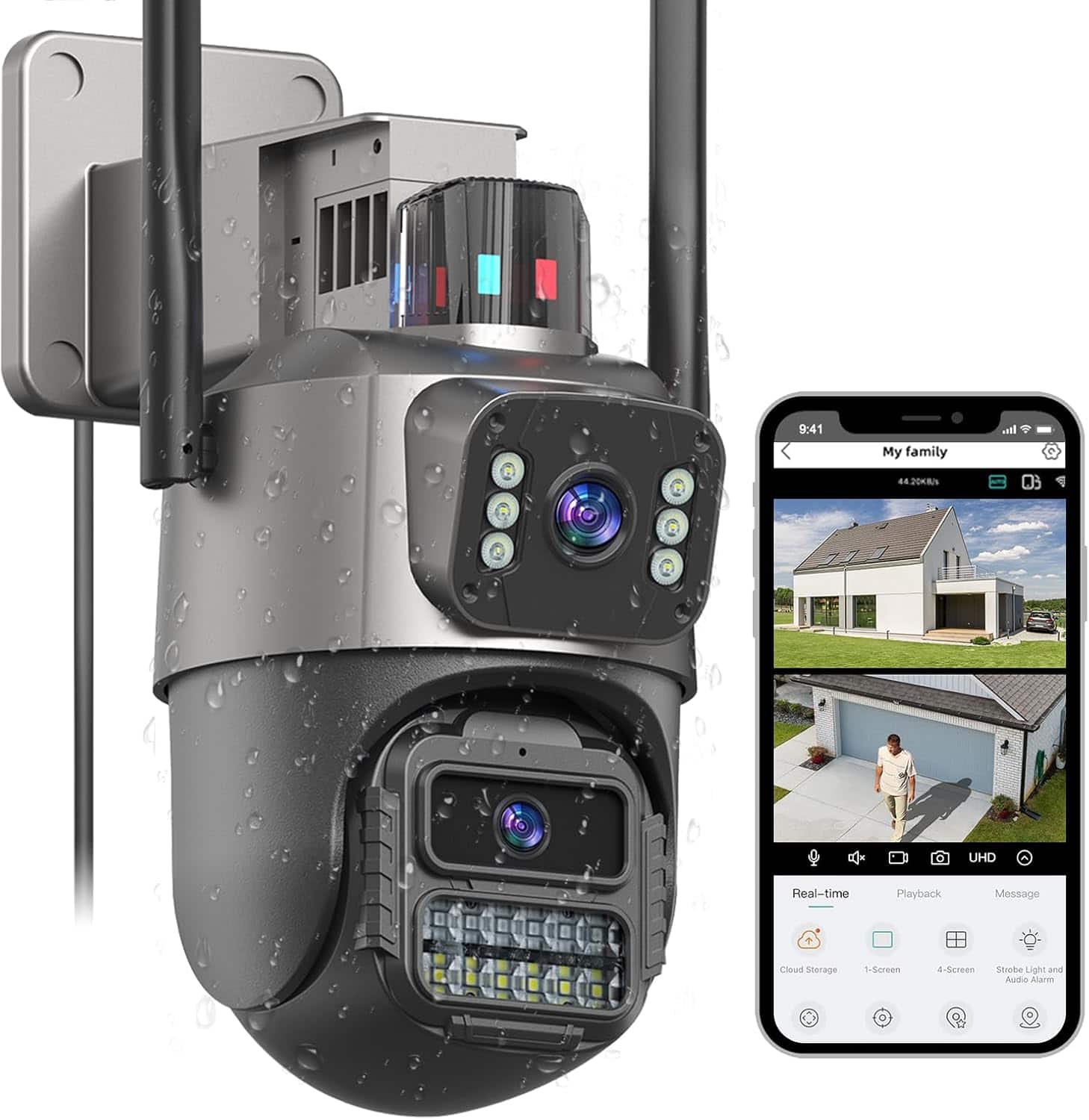 Enchant Appliances - Security Camera Outdoor, 6MP Dual Lens WiFi Home Security Cam - 24/7 Recording, IP66 Waterproof, 3 Color Night, Motion T