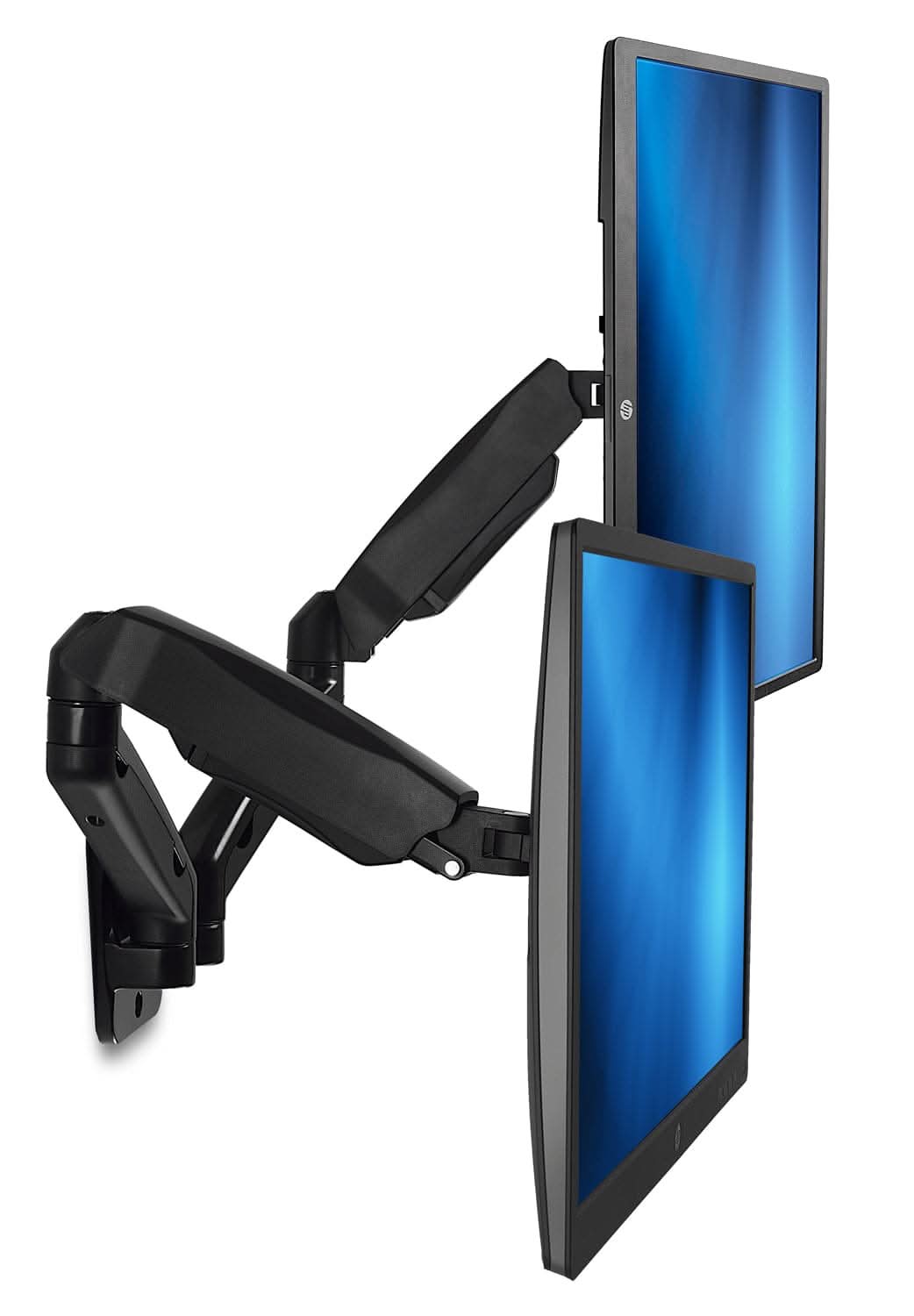 Left. Mount-It! - Dual Arm Monitor Wall Mount for 13"-27" Screens, Full Motion, Black - Black.
