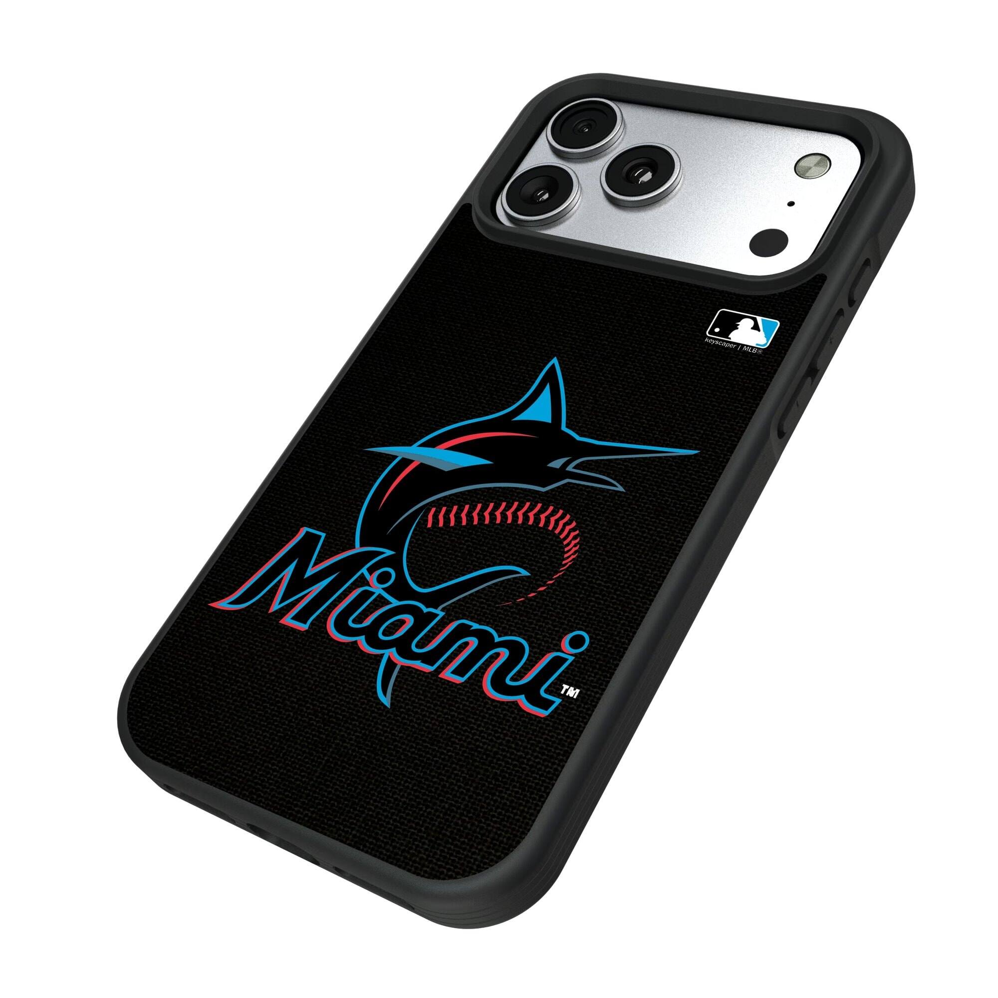 Alt View 1. Keyscaper - Miami Marlins Personalized Bump Case with 8.2ft Drop Protection - 15 - Multicolor.