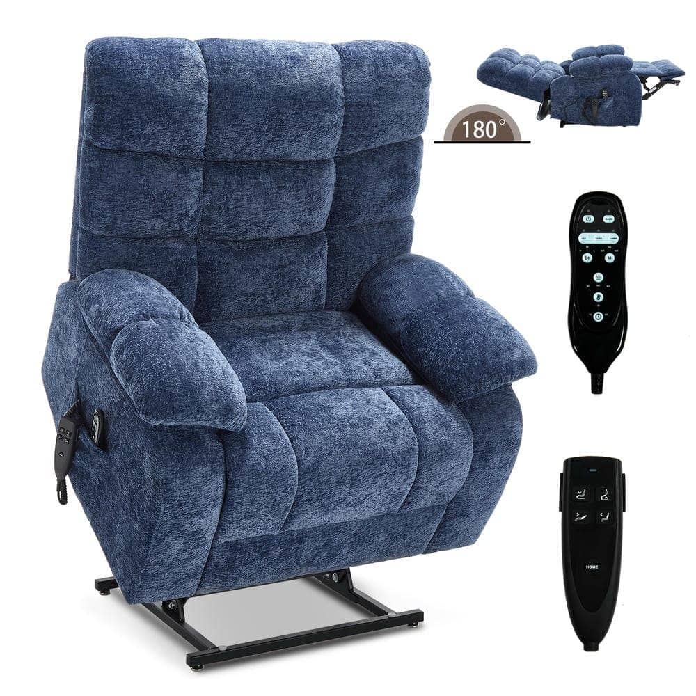 Kadyn - Oversized Dual Motor Power Lift Recliner, 25" Wide Seat, Massage & Heat, 350lb Capacity, Chenille, Royal - Blue
