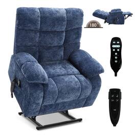 Kadyn - Oversized Dual Motor Power Lift Recliner, 25" Wide Seat, Massage & Heat, 350lb Capacity, Chenille, Royal - Blue