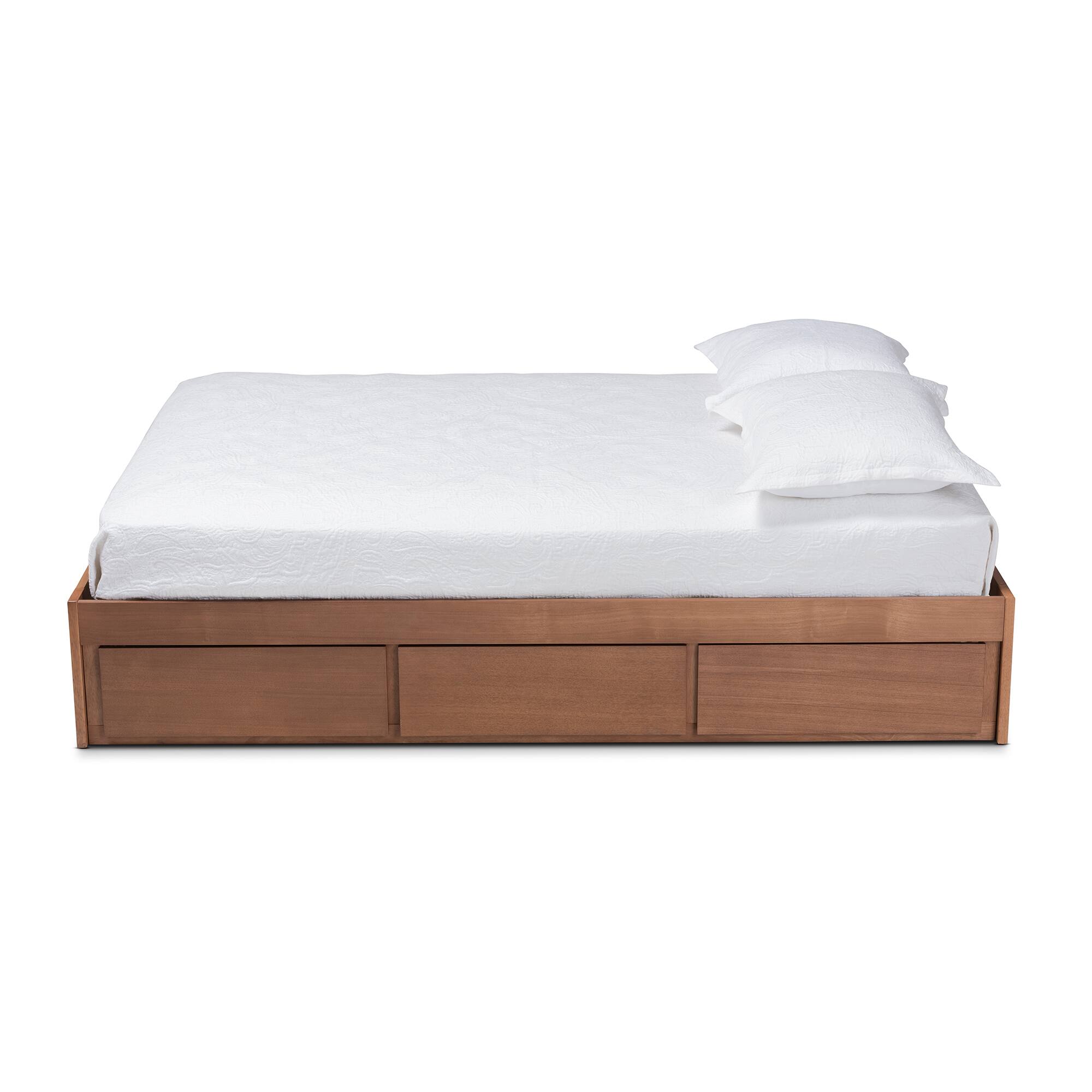 Left. Baxton Studio - Wren Modern and Contemporary Walnut Finished 3-Drawer Queen Size Platform Storage Bed Frame - Walnut.