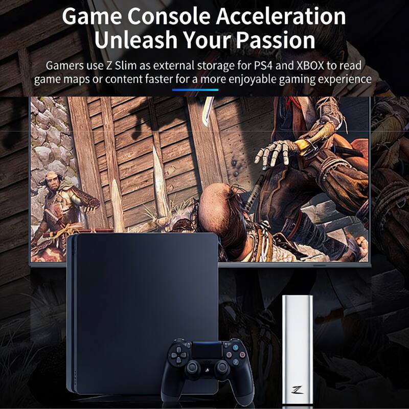 Game Console Acceleration  
Unleash Your Passion  

Gamers use Z Slim as external storage for PS4 and XBOX to read game maps or content faster for a more enjoyable gaming experience.