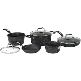 THE ROCK by Starfrit - 030930-001-0000 8-piece Cookware Set With Bakelite Handles - Black