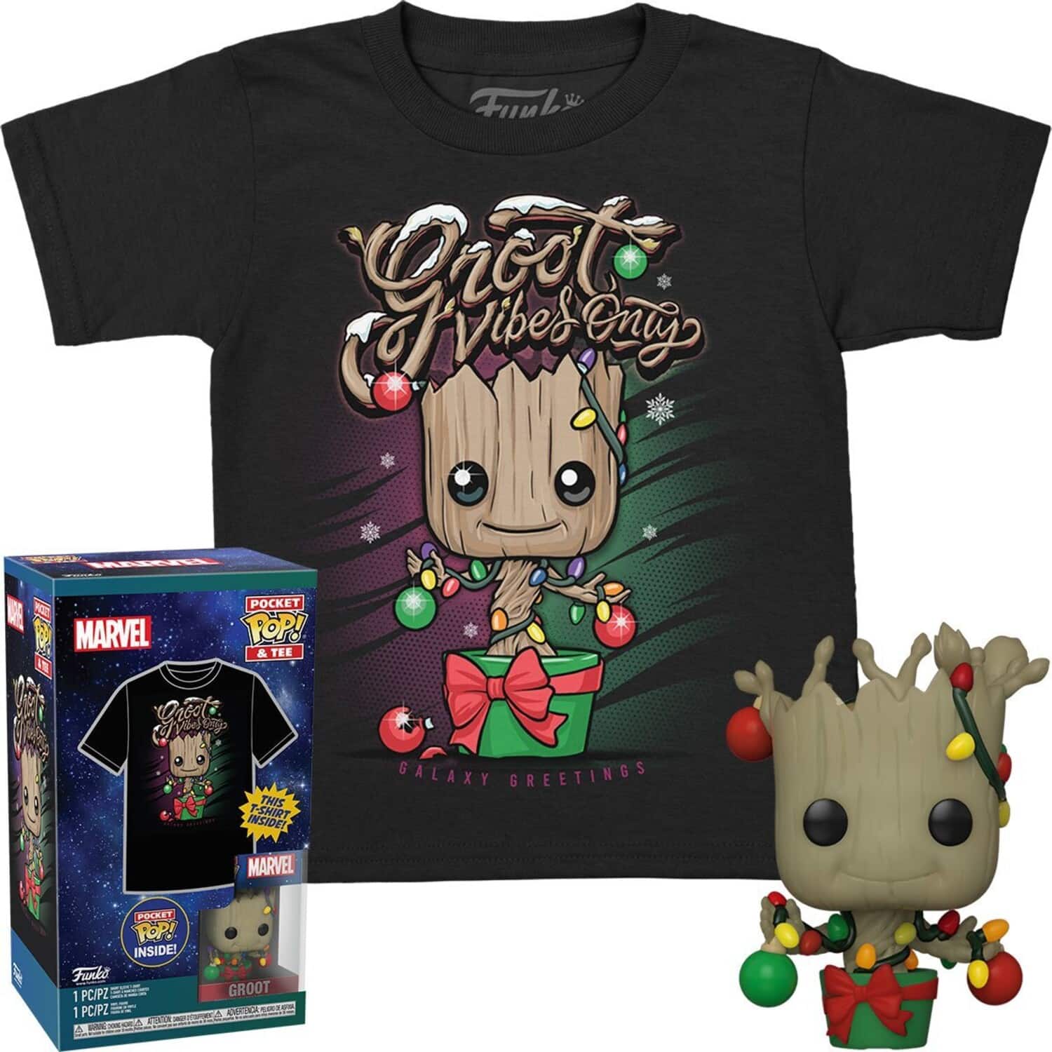 FUNKO POCKET POP! & TEE: Guardians of the Galaxy- Holiday Groot - S - APPAREL - Multicolor