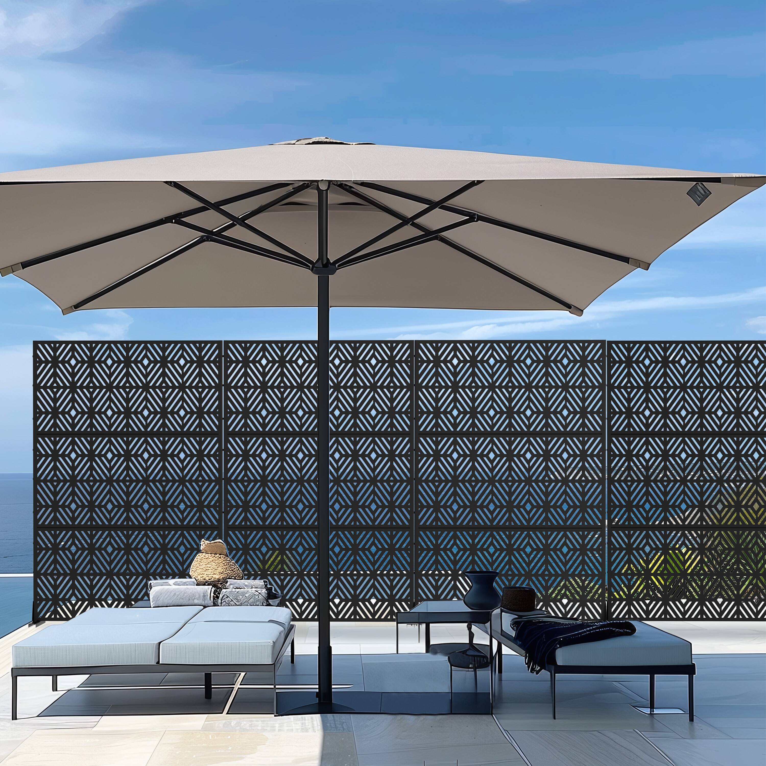 Alt View 6. PexFix - 72 in. x 47 in. Francis Pattern Metal Outdoor Privacy Screen & Panels, Freestanding Garden Divider Fence - Black.