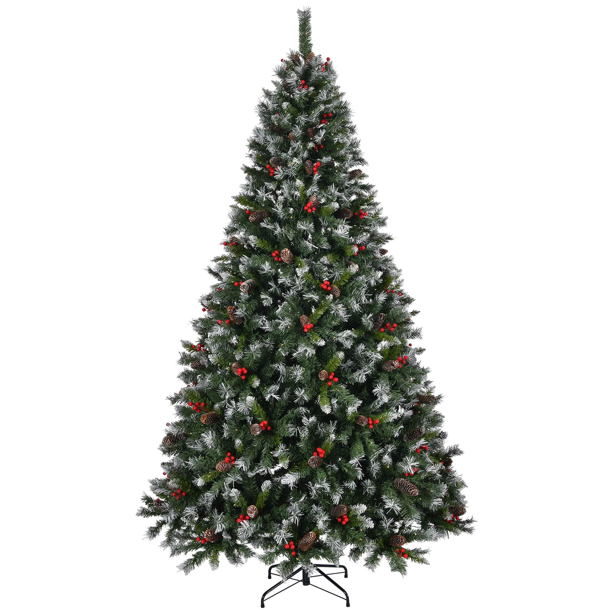 Forest'nSky - 7.5 ft. Pre-Lit Frosted Pine Artificial Christmas Tree with 560 Incandescent Lights, Pine Cones and Red Berries - Green
