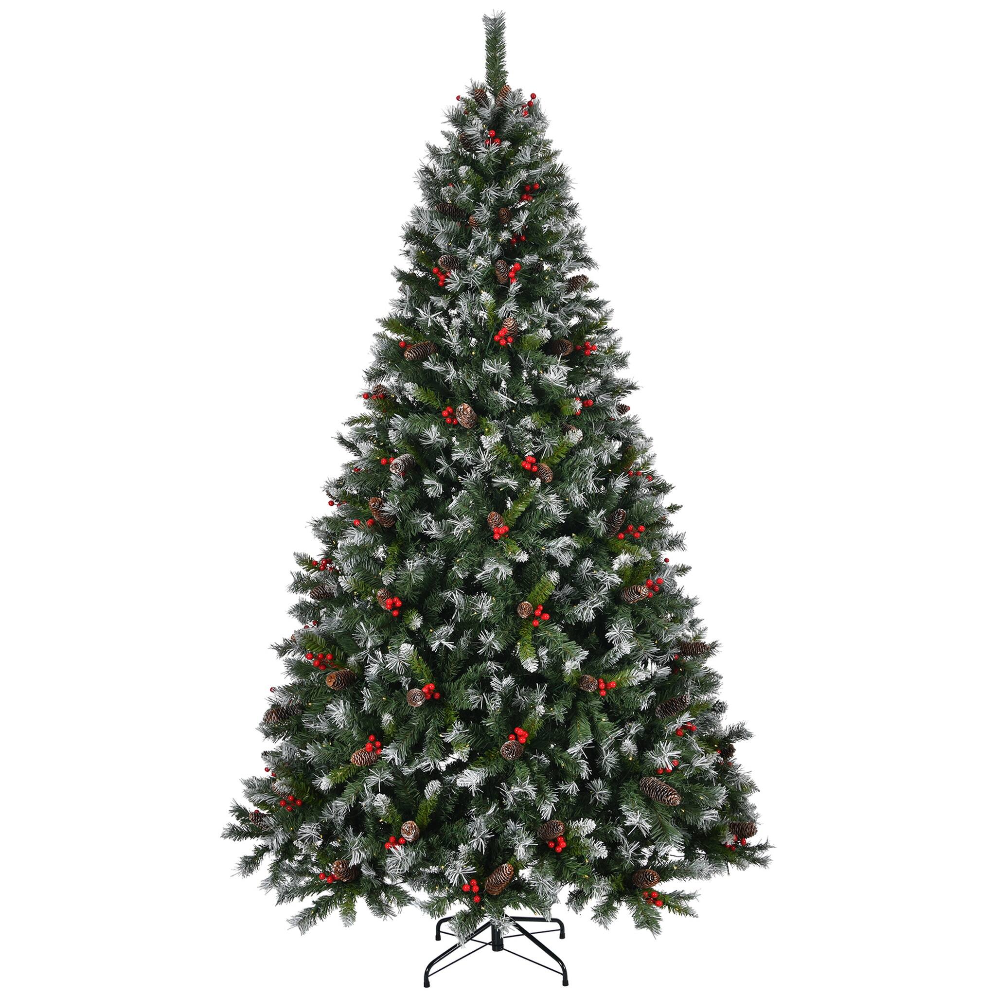 Front. Forest'nSky - 7.5 ft. Pre-Lit Frosted Pine Artificial Christmas Tree with 560 Incandescent Lights, Pine Cones and Red Berries - Green.