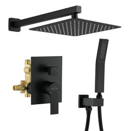 Boyel Living - 1-Spray Patterns with 2.5 GPM 10 in. Wall Mount Dual Shower Heads with Pressure Balance Valve - Matte Black