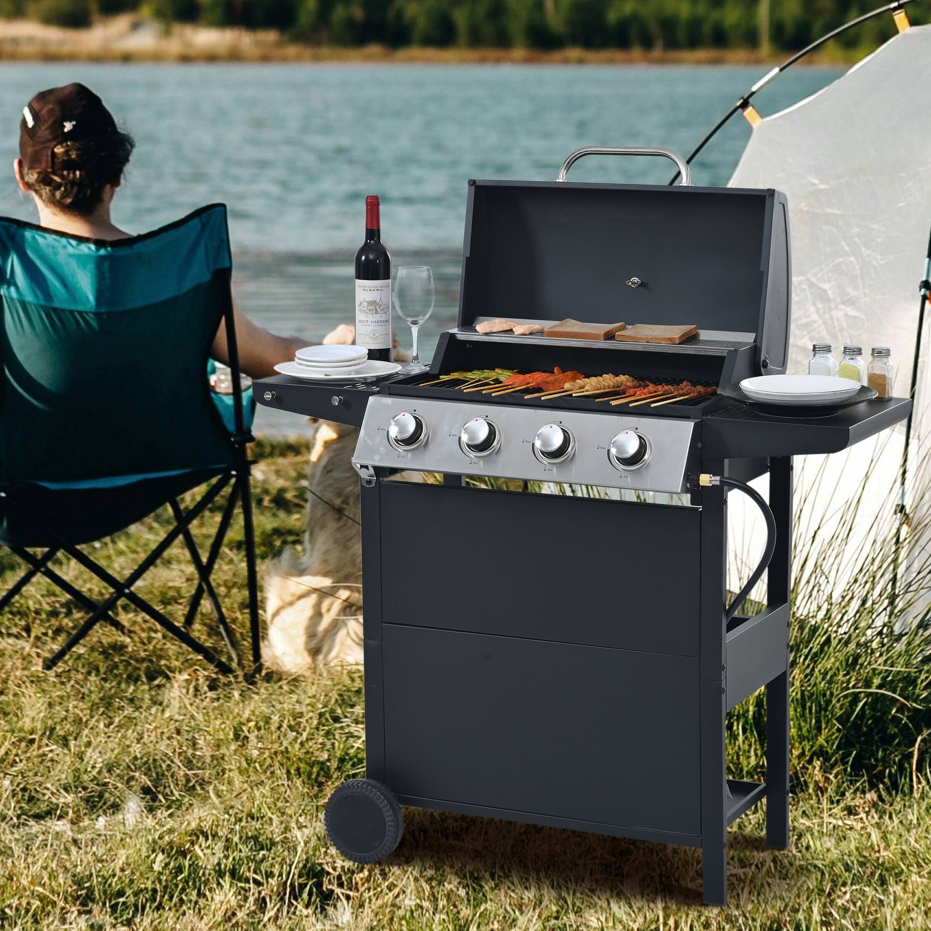 Alt View 9. Ecooso - Propane Gas Grill 4-Burner BBQ, 34,000 BTU Stainless Steel Outdoor Grill with Shelves, Lid, Wheels & Bottle Opener - Black.