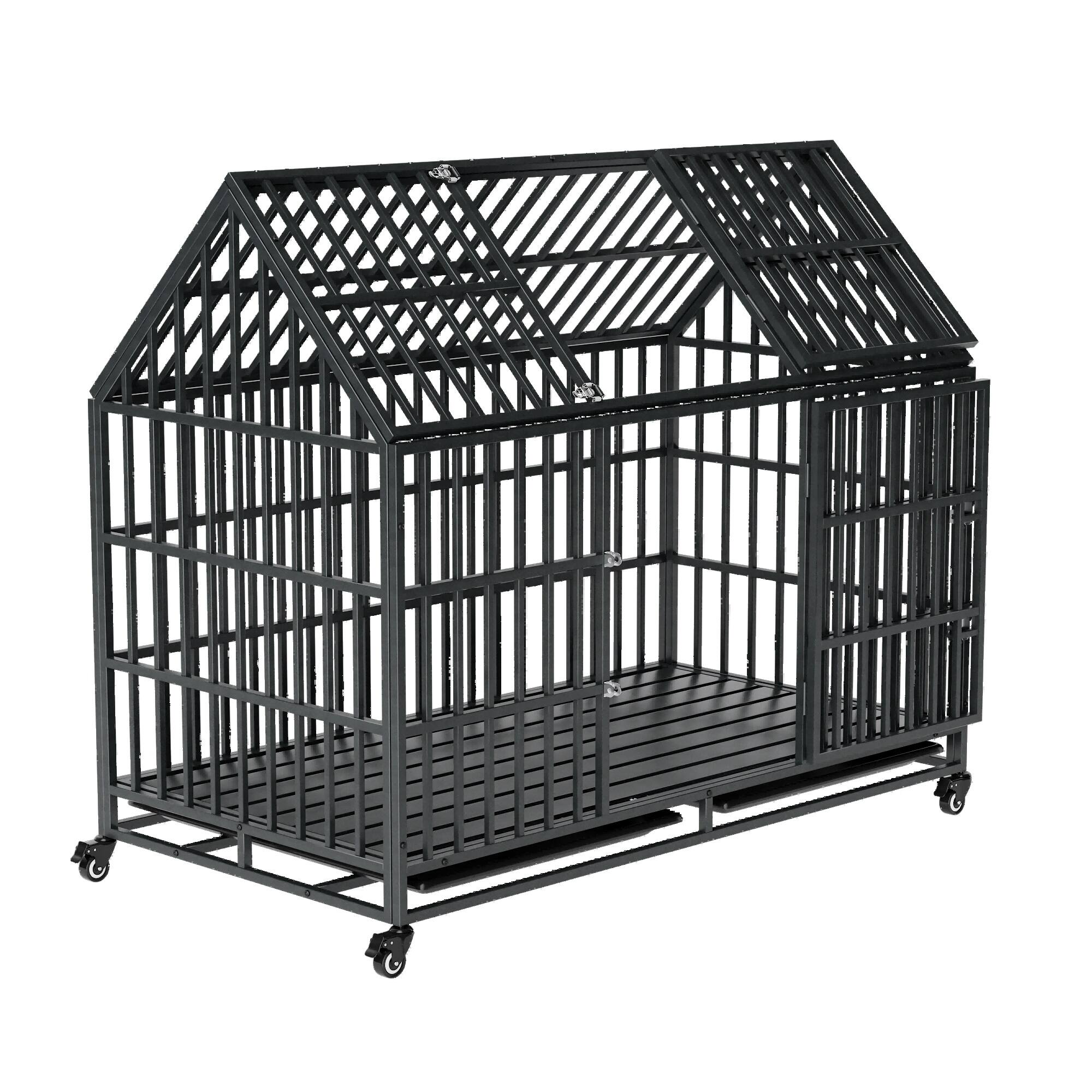 Front. Boyel Living - Black 52 Inches Heavy Duty Dog Crate with Roof Top with Iron - Black.