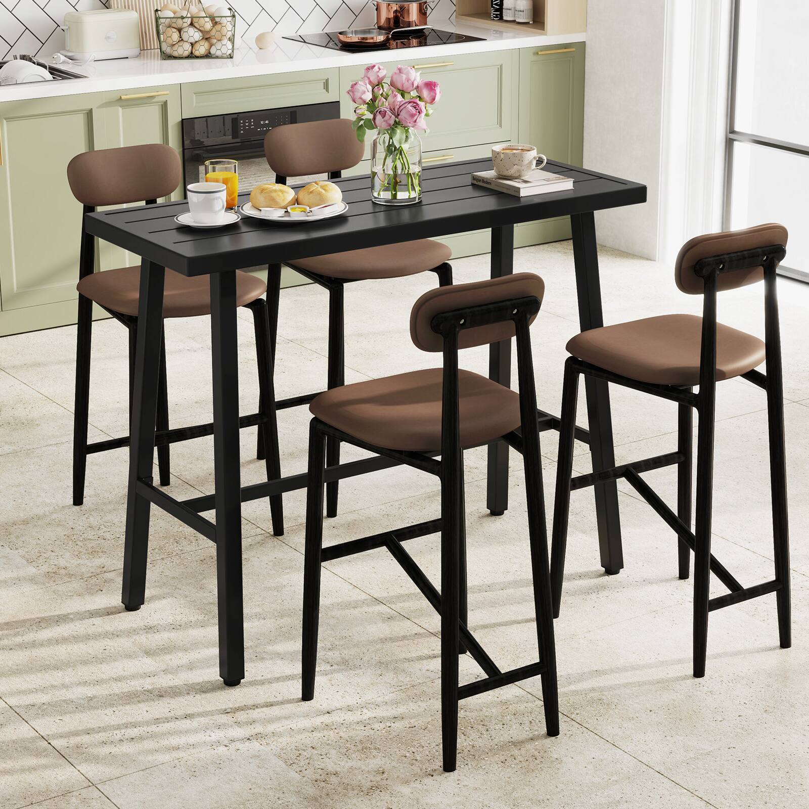 Alt View 4. Gymax - Gymax Metal Frame Rectangle Dining Table Accommodates 4-6 People w/ Foot Pedal - Black.