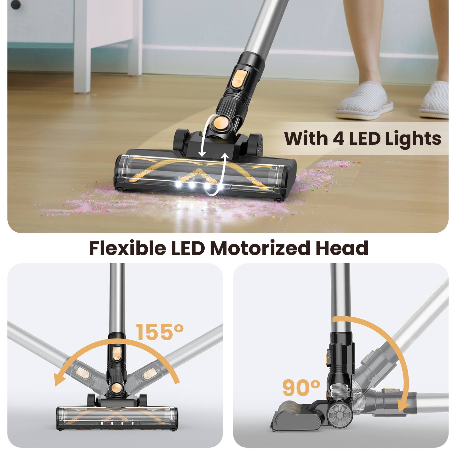 With 4 LED Lights  
Flexible LED Motorized Head  
155°  
90°