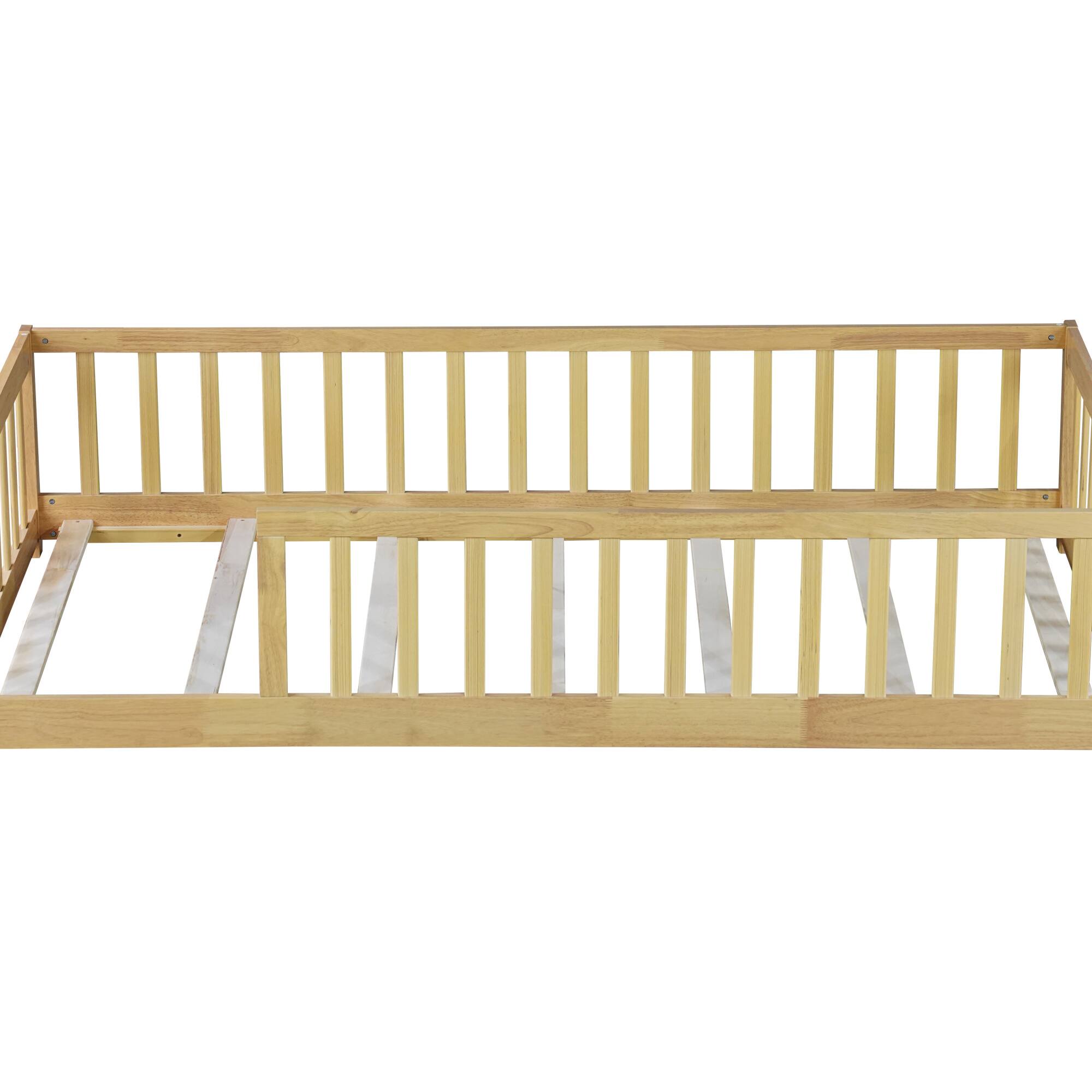 Alt View 8. GOODSILO - Twin Size Low-Profile Youth Bed with Secure Enclosure Frame, Solid Wood Construction, Neutral Finish - Natural.