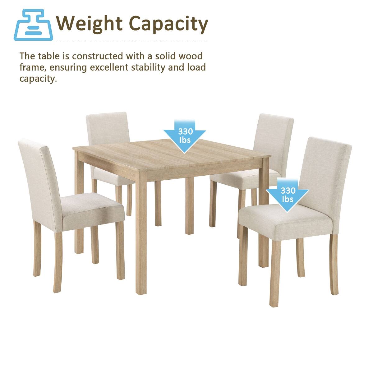 Weight Capacity

The table is constructed with a solid wood frame, ensuring excellent stability and load capacity.

330 lbs