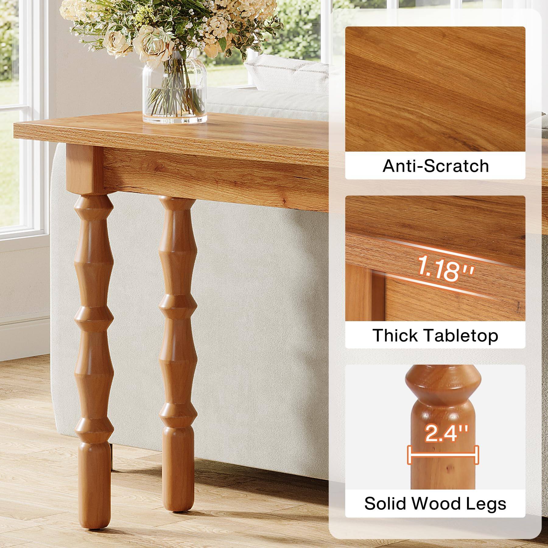 Anti-Scratch  
1.18" Thick Tabletop  
2.4" Solid Wood Legs
