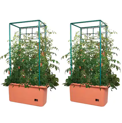 Front. Hydrofarm - Hydrofarm GCTR 10 Gal Tomato Trellis Self Watering Grow System (2 Pack) - Green.