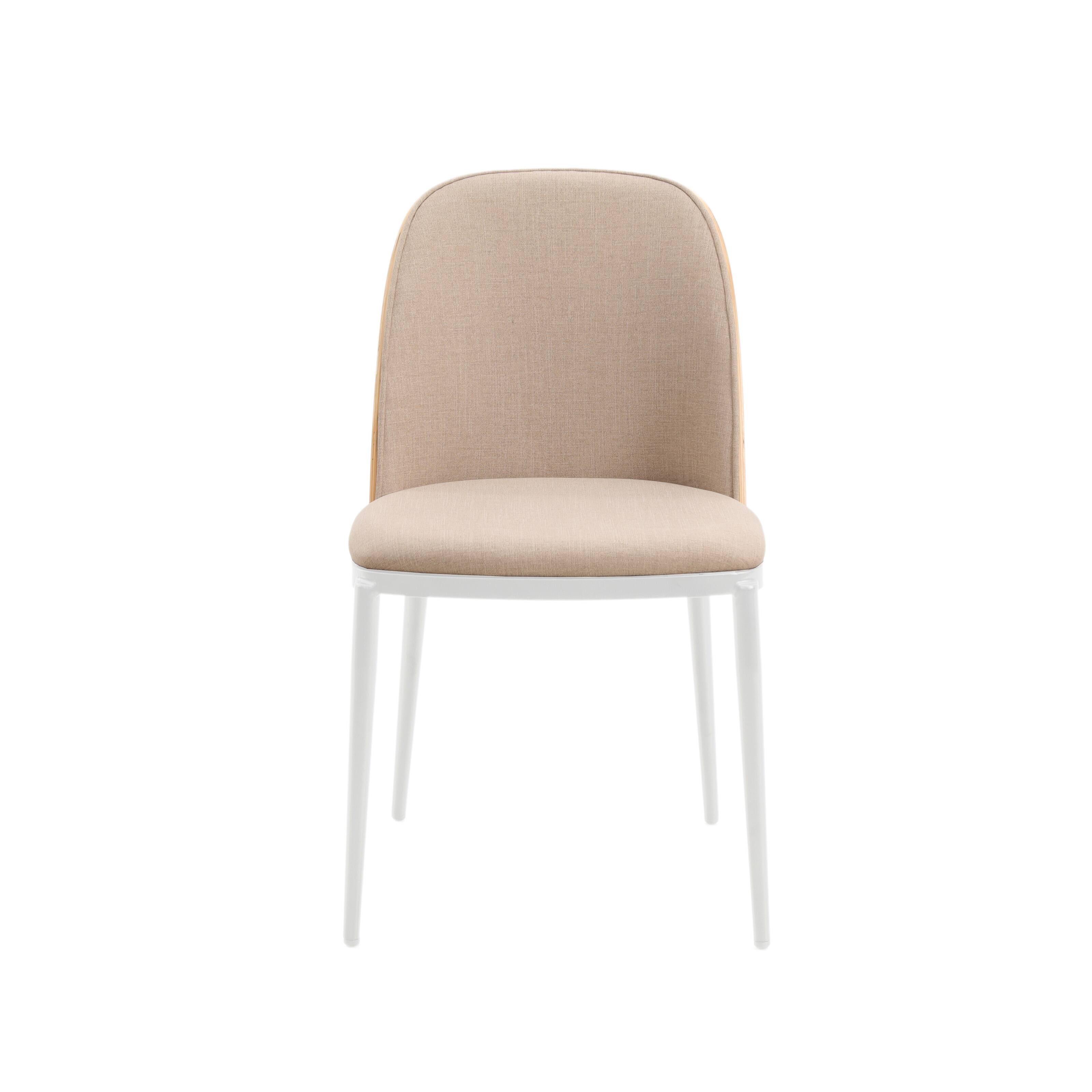 Left. LeisureMod - Tule Vintage Mid-Century Dining Chair, Modern Fabric Upholstered Kitchen Side Chair with Protective Floor Glides - Natural Wood/Brown.