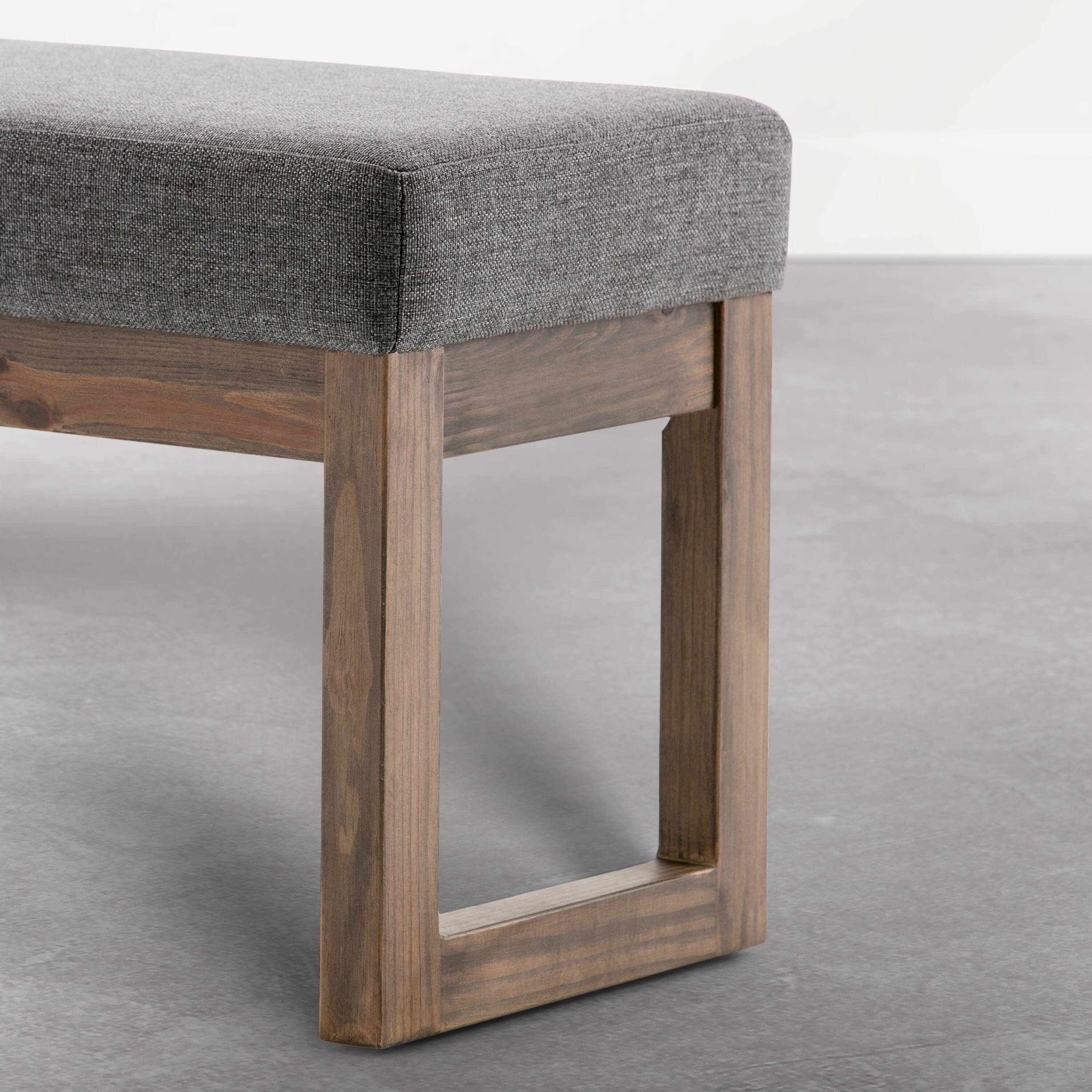 Alt View 1. Simpli Home - Milltown 44 inch Wide Solid Wood Rectangular Upholstered Ottoman Bench, Parisian Grey - Parisian Grey.