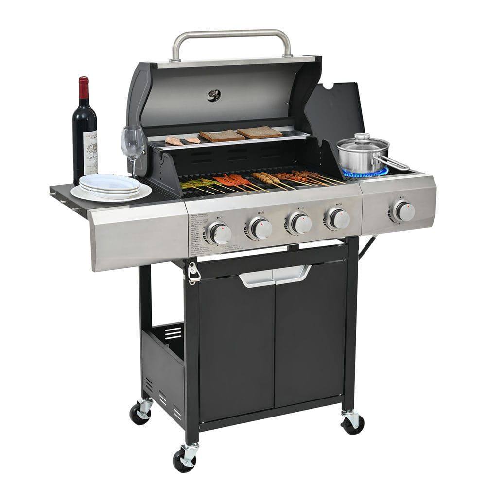 Alt View 10. Resenkos - Stainless Steel 4-Burner Propane Gas Grill: Comes with Side Burner and Cover, Perfect for Outdoor BBQ, Camping.