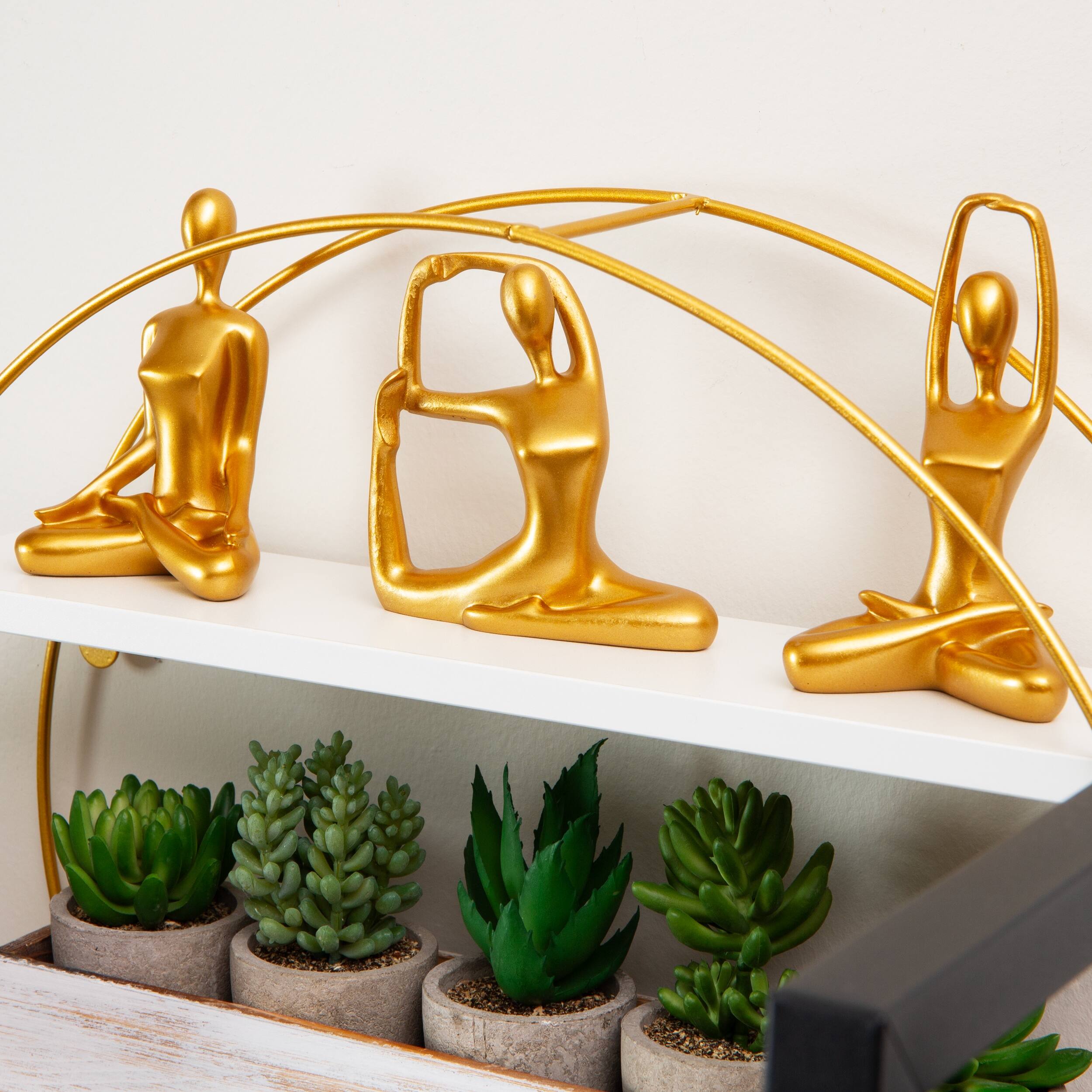 Alt View 3. Mind Reader - Yoga Figurine Set, Meditation Statues for Home, Office, Elegant Mindful Gift, Resin, Set of 3 - Gold.