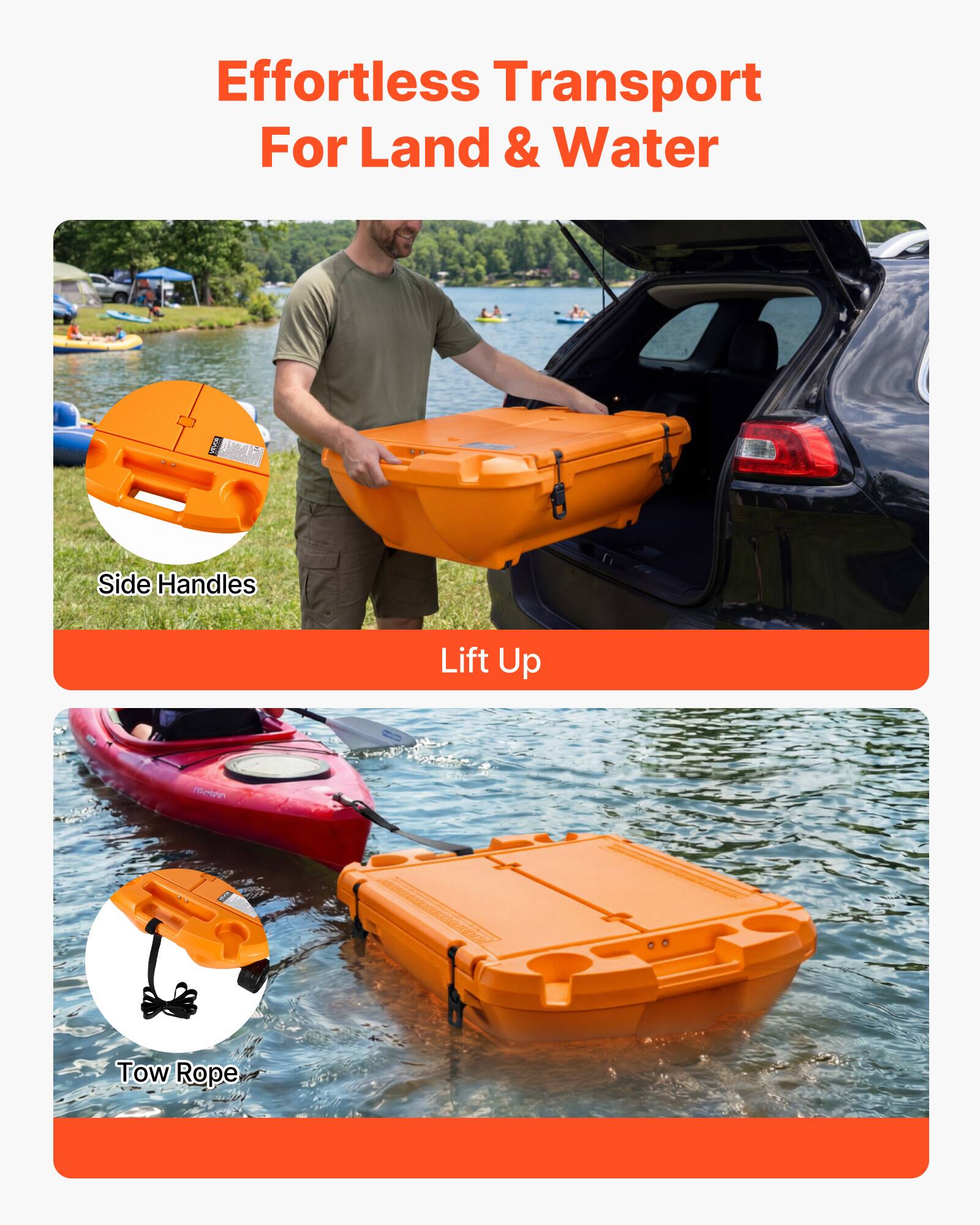 Effortless Transport For Land & Water

Side Handles

Lift Up

Tow Rope
