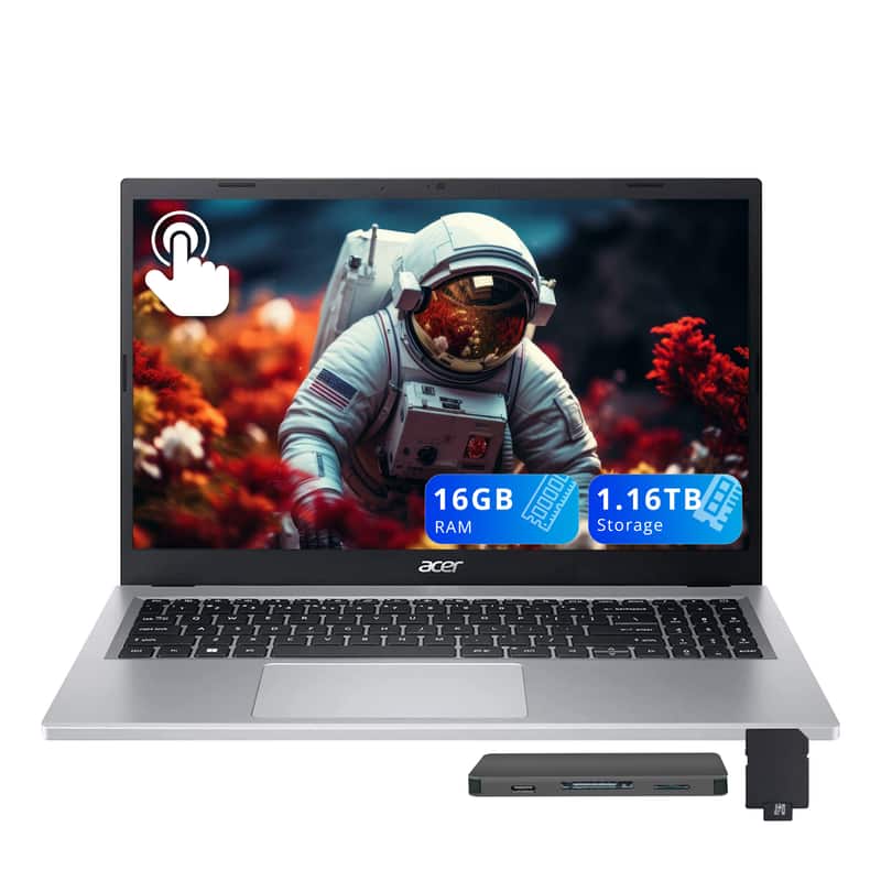 Acer - Aspire 3 15.6" FHD Touch Laptop,Ryzen 5 7520U,16GB LPDDR5,1TB SSD+160GB Dock Set,AMD Radeon Graphics,Win 11 - Silver