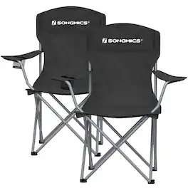 Songmics Home - Set of 2 Folding Camping Chairs, Comfortable, Heavy Duty Structure, Max. Load Capacity 330 lb, Outdoor Chair - Black