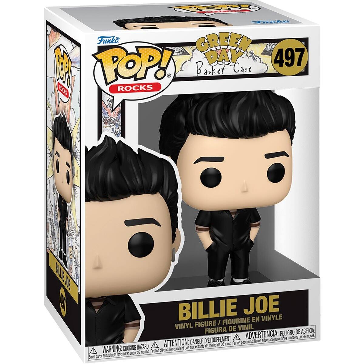 Funko POP! ROCKS  
GREEN DAY  
497  
Basket Case  

BILLIE JOE  
VINYL FIGURE / FIGURINE EN VINYLE / FIGURA DE VINIL  

WARNING: CHOKING HAZARD - Small parts. Not suitable for children under 36 months.  
ADVERTENCIA: PEQUEÑAS PIEZAS. NO ES ADECUADO PARA NIÑOS MENORES DE 36 MESES.  
ATTENTION: PELIGRO DE ASFIXIA. NE PAS ADRESSER AUX ENFANTS DE MOINS DE 36 MOIS.