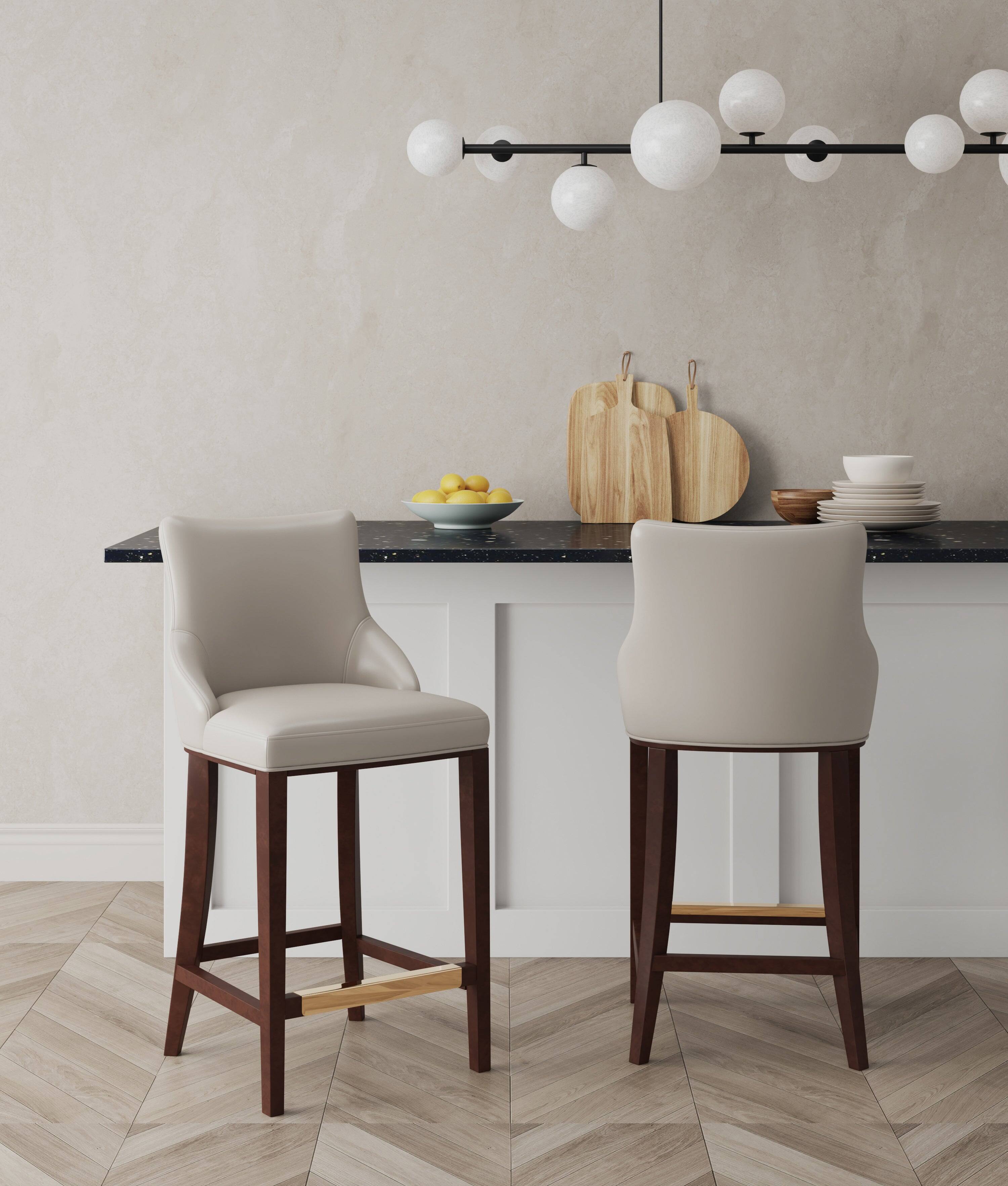 Angle. Manhattan Comfort - Shubert Modern Wood Upholstered Barstool - Set of 2 - Light Gray.