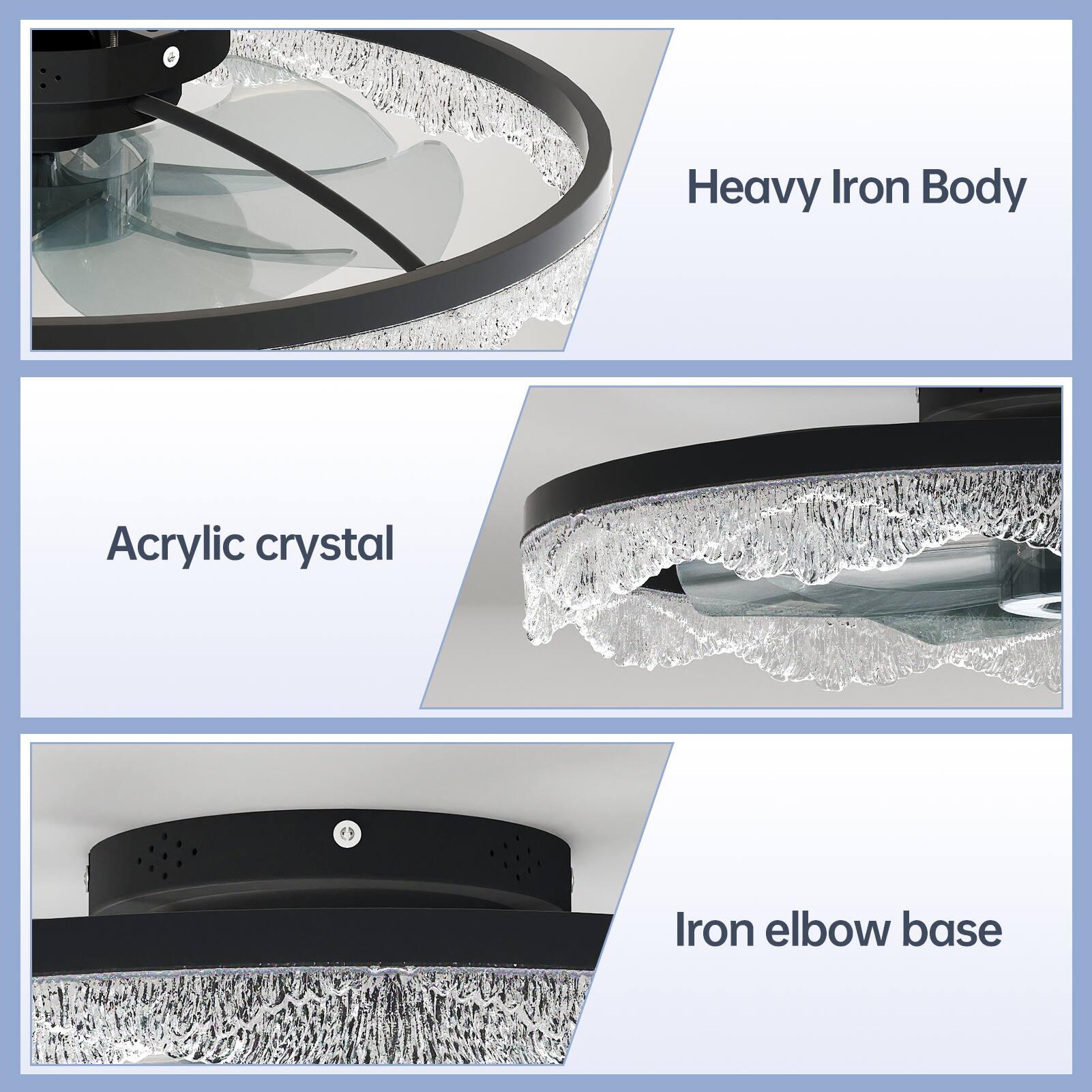 Heavy Iron Body  
Acrylic crystal  
Iron elbow base