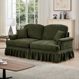 Anysun - Mid-Century Chenille 2-Seat Loveseat with Flared Arms, Ruffled Skirt & Spindle Legs - Elegant Oversized Design - Green
