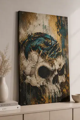 FC Design - Large Dragon Resting on Skull Wall Art Canvas Print 24x36" Dark Fantasy Mythical Painting for Home Decor - MultiColor