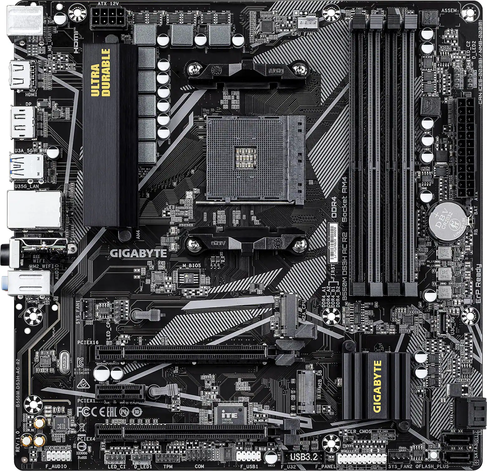 GIGABYTE - B550M DS3H AC R2 (Socket AM4) AMD B550 Micro-ATX DDR4 Wi-Fi 6 Motherboard - Black