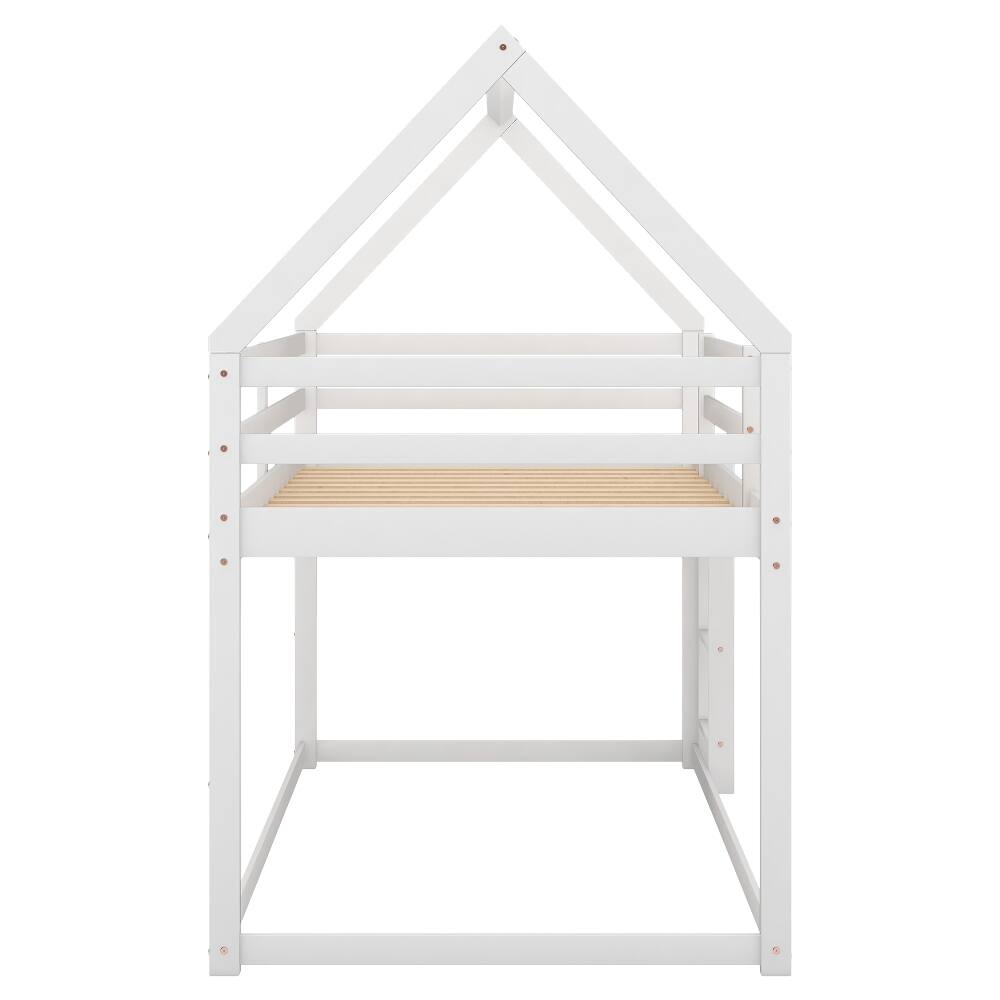 Alt View 2. Loheer - Loheer Twin Over Twin Low Bunk Bed House Bed with Ladder White - White.