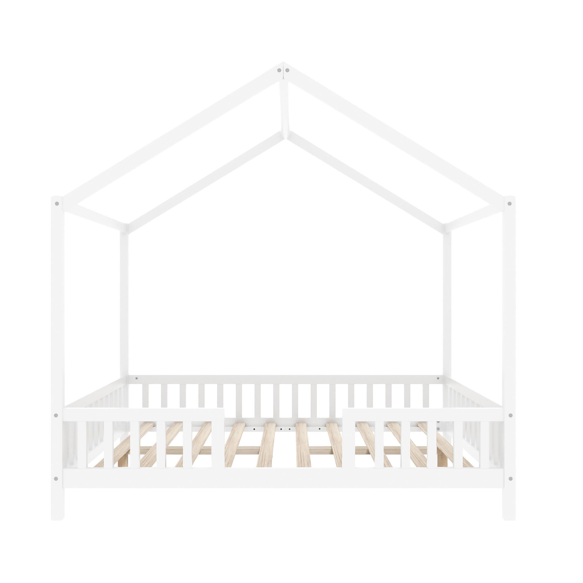 Alt View 7. GOODSILO - Creative Canopy House-Shaped Children's Floor Bed with Safety Railings for Cozy Sleep Space - White.
