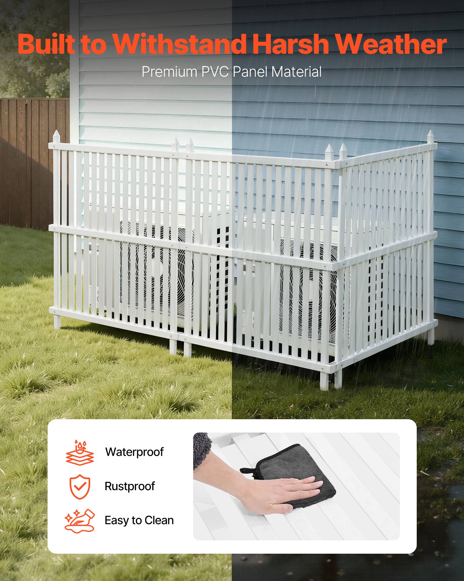 Built to Withstand Harsh Weather  
Premium PVC Panel Material  

- Waterproof  
- Rustproof  
- Easy to Clean